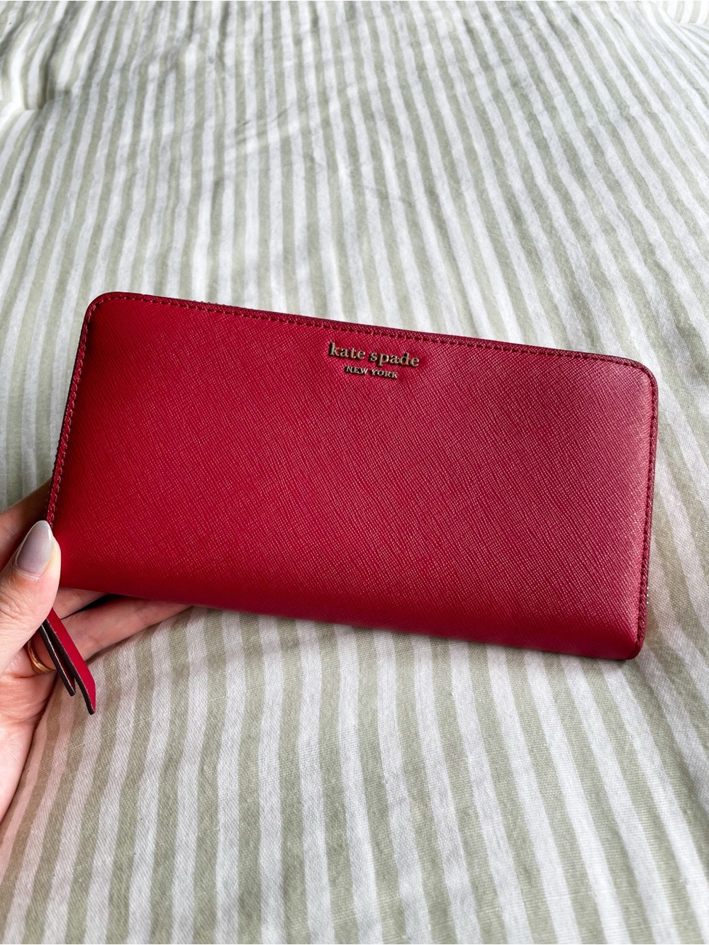 Kate Spade Cameron Large Zip Around Wallet Rosso Red Colorblock Accordion